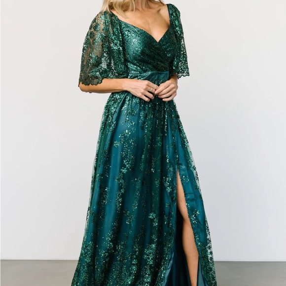 NWT Baltic Born Genevieve Glitter Maxi Dress Emerald - Picture 2 of 5